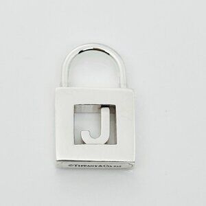 Tiffany Letter J Alphabet Initial Padlock Lock Charm Pendant in Sterling Silver